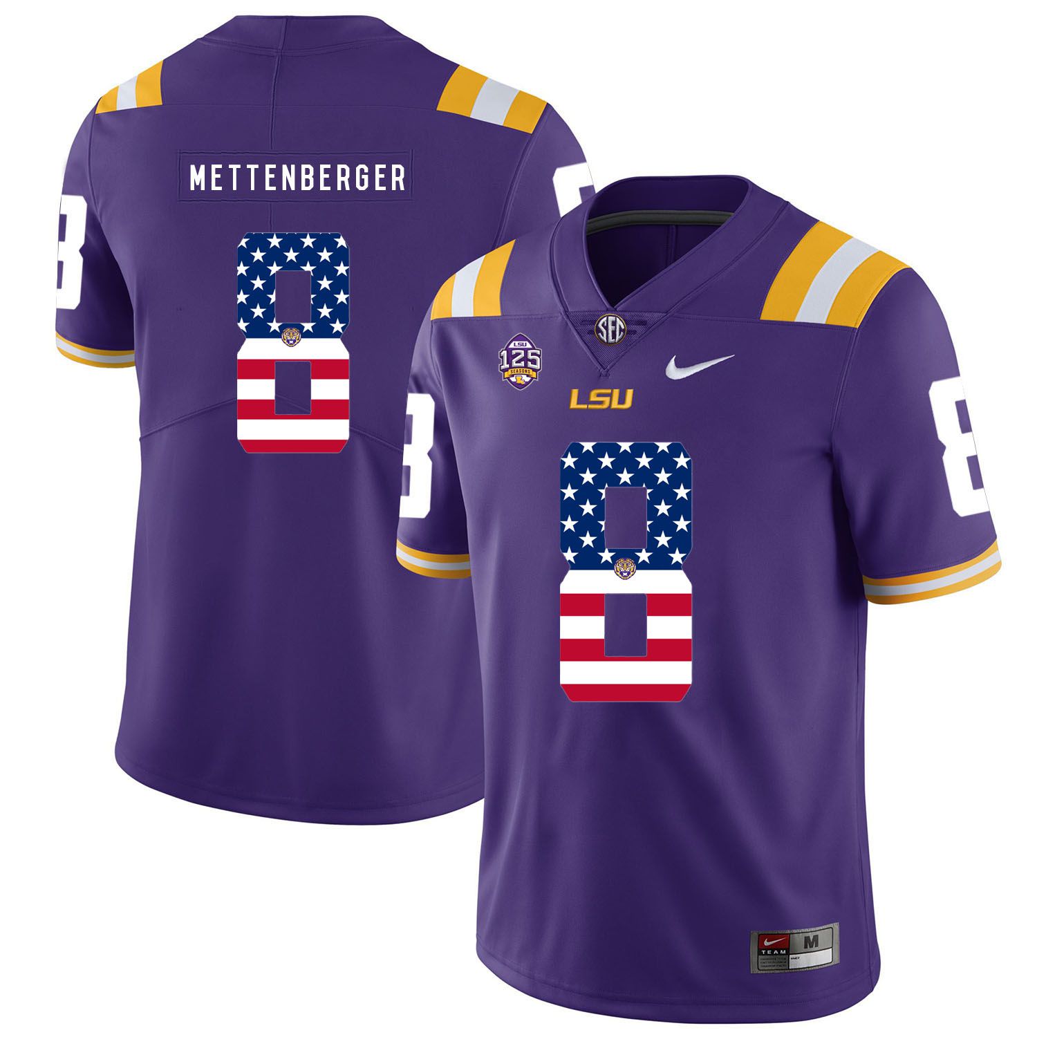 Men LSU Tigers #8 Mettenberger Purple Flag Customized NCAA Jerseys->customized ncaa jersey->Custom Jersey
